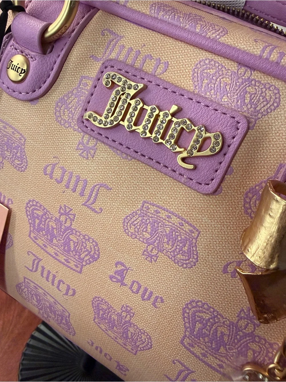 NWT Juicy Couture Pink Diamond/Violet Vintage Couture Bowler with Gold Bow Charm